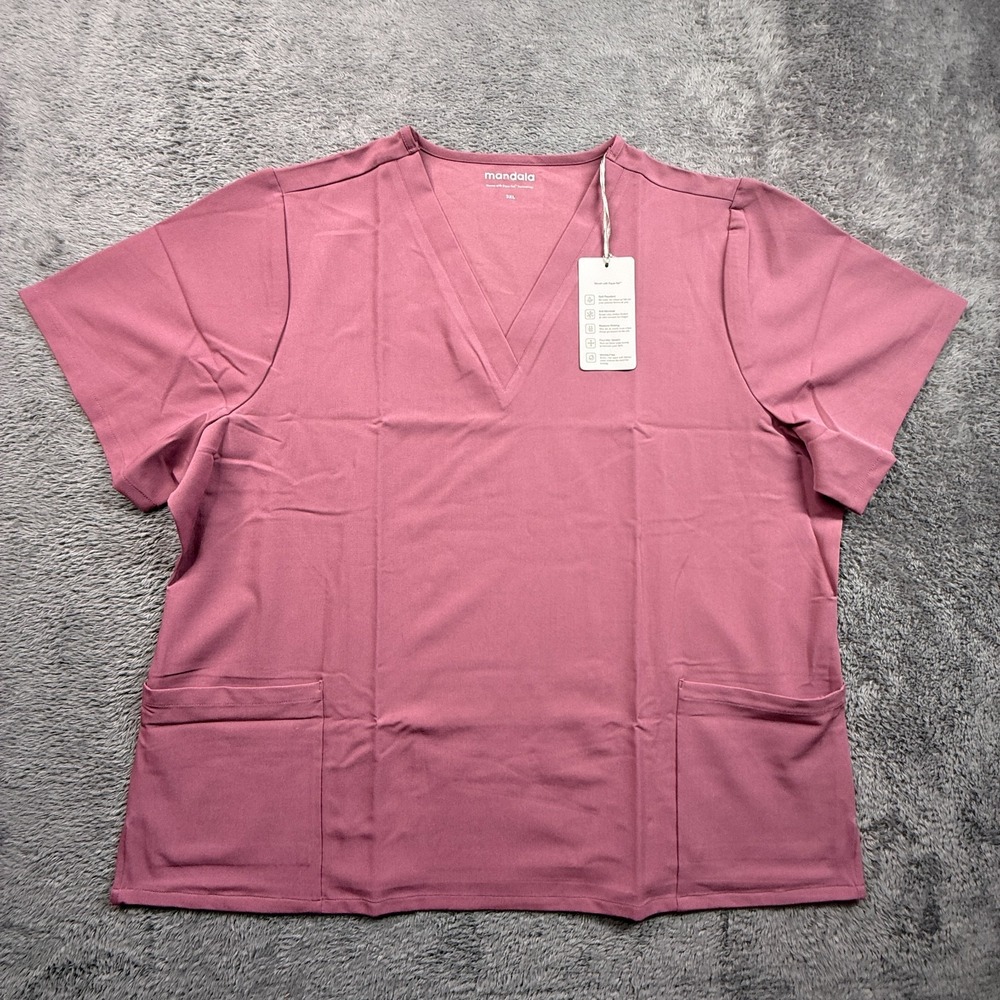 Mandala 3X Scrub Top NWT Mauve Pink w/ Pockets V Neck Equa-Tek Woven